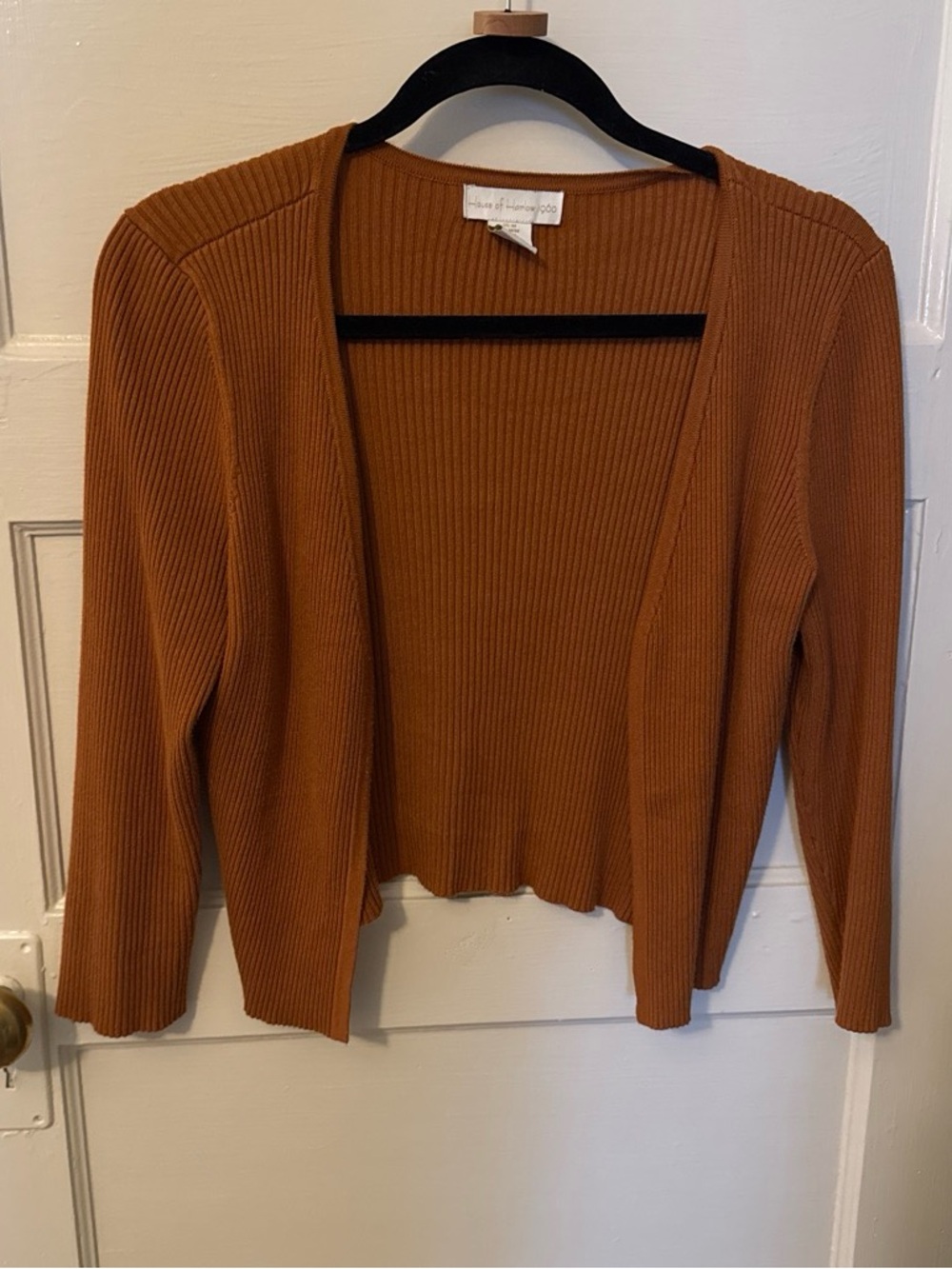 Ribbed Open-Front Women’s Cardigan - Rust